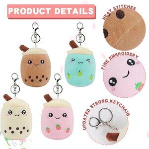 4 Pack Small Stuffed Animals BobaPlushies Animal Toy with Keychain Award Goodie